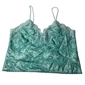 Deena: Teal Green Satin Camisole, Spaghetti Straps, Size Large